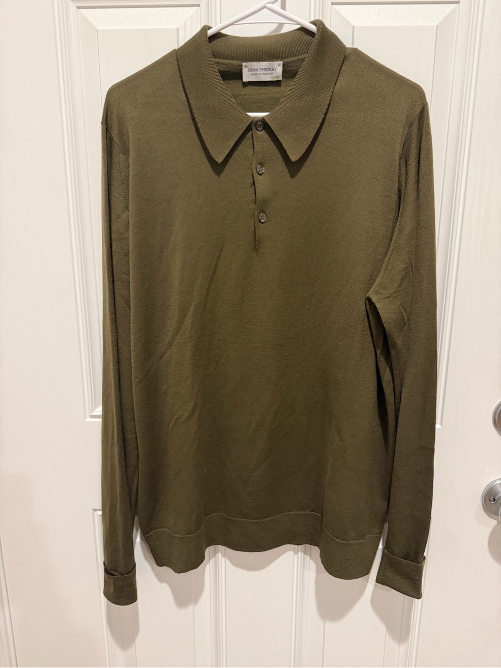 John Smedley 100% merino wool Olive Long-Sleeve Polo